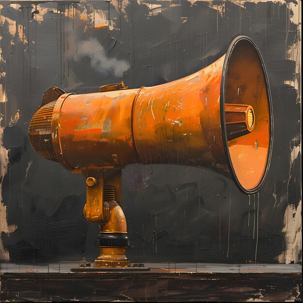 Foto vibrant still life photography of an orange megaphone on a black background