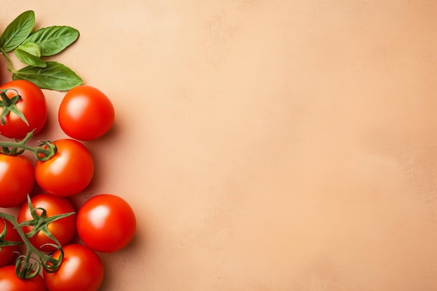 Foto vibrant tomato bounty uma cativante composição plana sobre um fundo bege