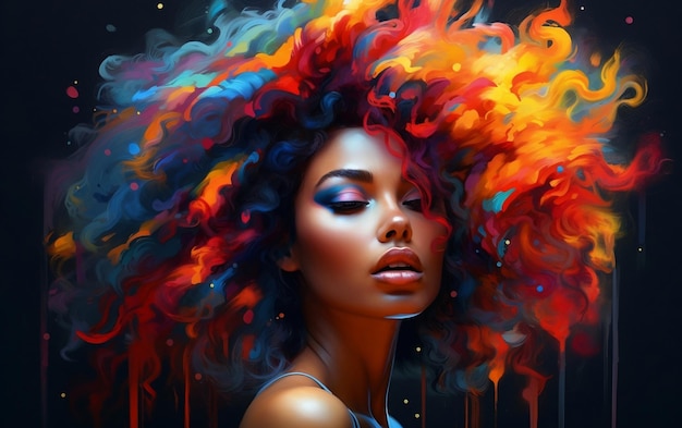 Vibrant Tresses atemberaubendes Porträt einer Frau mit farbenfrohen Haaren Generative KI