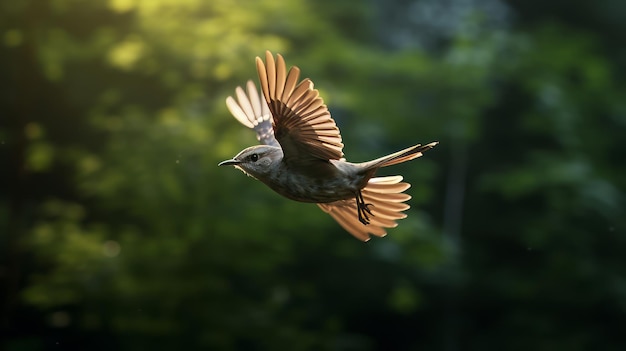 Vibrant Vray High-Energy Nightingale fliegt durch den Wald