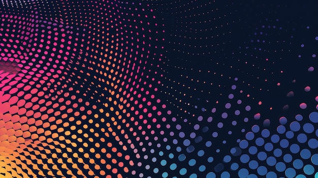 Vibrant Wave of Dots Illustration Uma exibição dinâmica e colorida de arte digital representando movimento e tecnologia