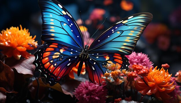 Foto vibrante ala de mariposa en la naturaleza colorida decoración generada por inteligencia artificial