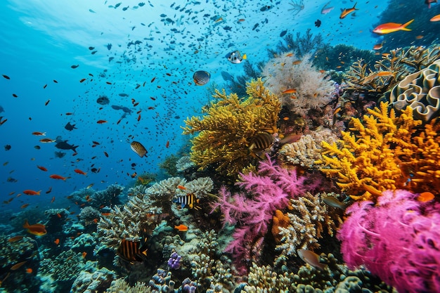 Un vibrante arrecife de coral con diversa vida marina generada por la IA