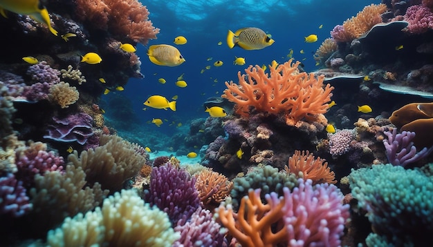 Un vibrante arrecife de coral lleno de diversidad de vida marina un colorido ecosistema submarino de alto detalle