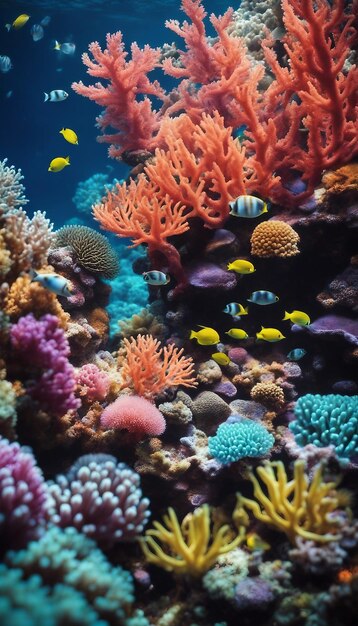 Un vibrante arrecife de coral lleno de diversidad de vida marina un colorido ecosistema submarino de alto detalle