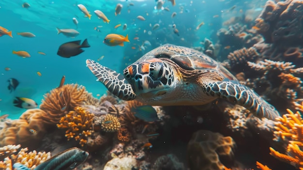 Un vibrante arrecife de coral lleno de vida marina en el Día de la Tierra