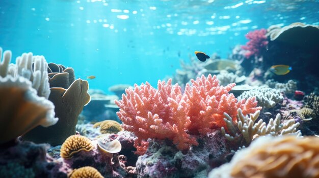 Foto un vibrante arrecife de coral con varias especies de coral perfecto para materiales educativos de biología marina