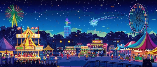 El vibrante arte de píxeles de un festival de una ciudad animada
