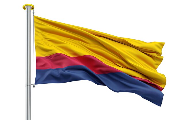 La vibrante bandera colombiana ondeando elegantemente contra un cielo despejado símbolo de orgullo nacional perfecto para temas culturales IA