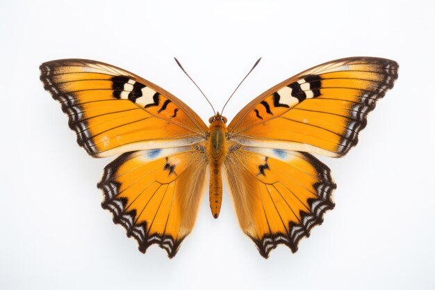 Vibrante belleza Primer plano de una mariposa colorida con alas blancas sobre un fondo naranja y marrón brillante