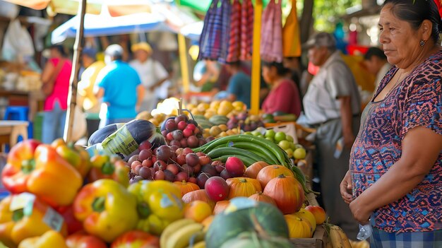 Foto un vibrante y bullicioso mercado latinoamericano lleno de color y vida