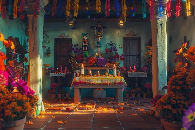 Vibrante celebración del Día de los Muertos con color