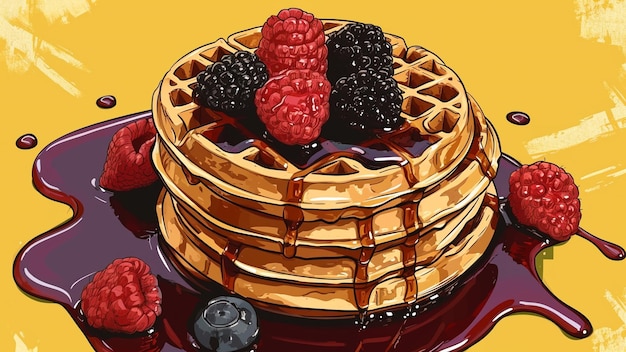 Vibrante cena de arte pop com uma pilha de deliciosos waffles