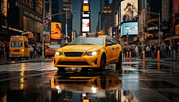 Vibrante centro de la ciudad de Nueva York calle con borrosos taxis amarillos de alta calidad imagen de 16k