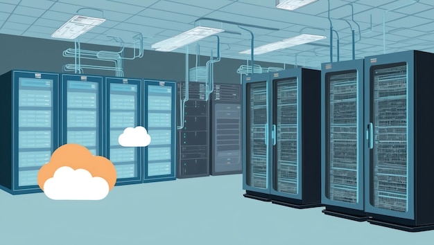 Un vibrante centro de datos de computación en la nube con modernos sistemas de servidores