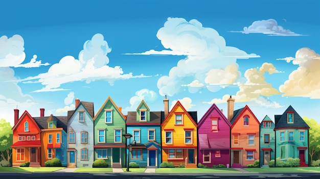 Una vibrante colección de casas en varios colores