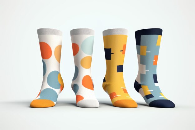 Foto una vibrante colección de tres pares de calcetines en diferentes colores versátiles y cómodos estos calcetines son adecuados para todas las edades y ocasiones