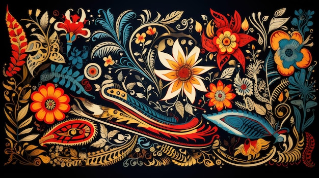 un vibrante collage de patrones y motivos tradicionales de Indonesia