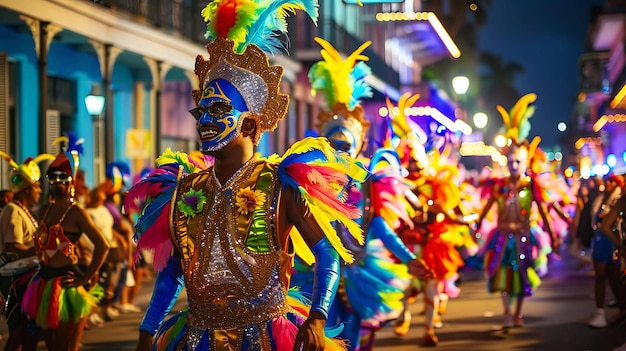 Una vibrante y colorida celebración del Mardi Gras en Nueva Orleans