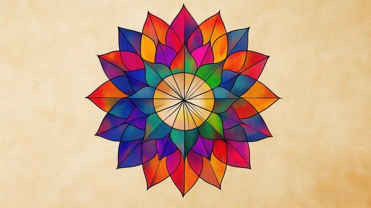Vibrante y colorido Mandala Diseño floral artístico