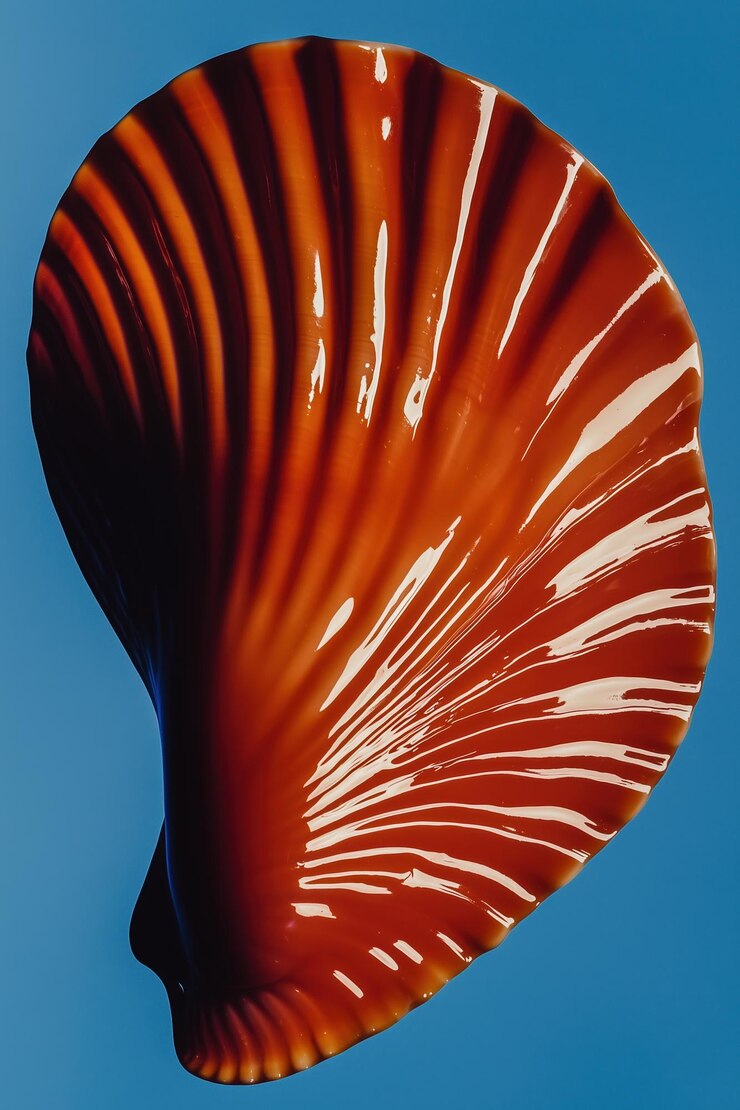 Foto vibrante concha de vieira brillante en naranja neón audaz con textura y reflejos detallados