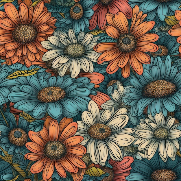 Vibrante Daisy Garden Um arranjo floral colorido e detalhado
