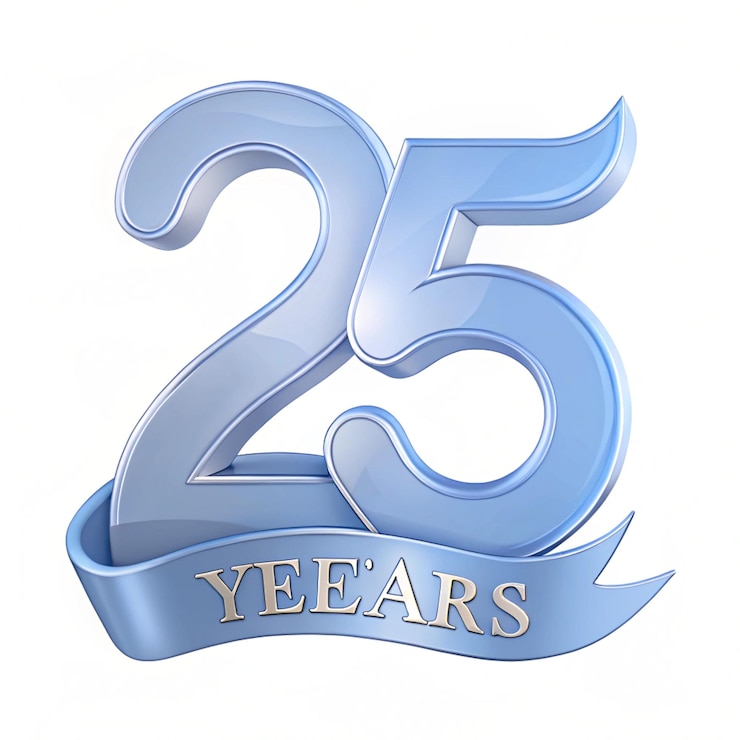 Foto vibrante diseño del emblema del 25o aniversario para carteles y envases
