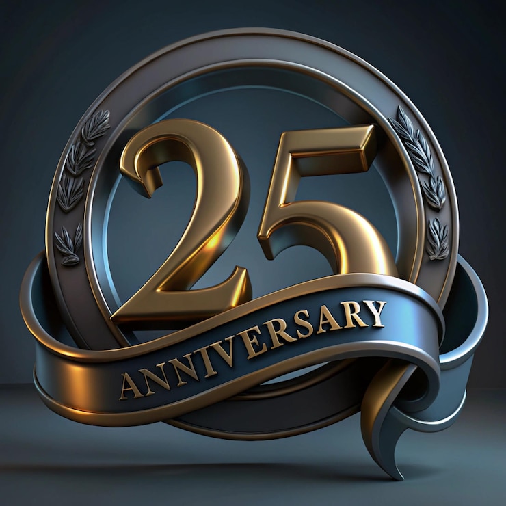 Foto vibrante diseño del emblema del 25o aniversario para carteles y envases
