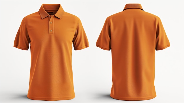 Foto una vibrante y elegante maqueta de camiseta polo naranja con vistas delanteras y traseras esta plantilla en blanco permite una fácil personalización y es perfecta para mostrar logotipos o diseños de marcas c