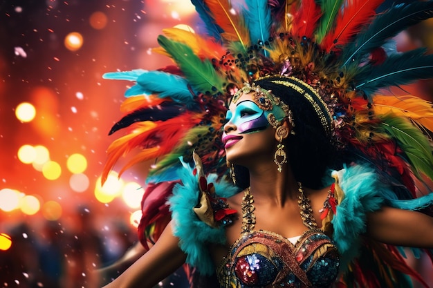 La vibrante esencia del carnaval brasileño con trajes coloridos