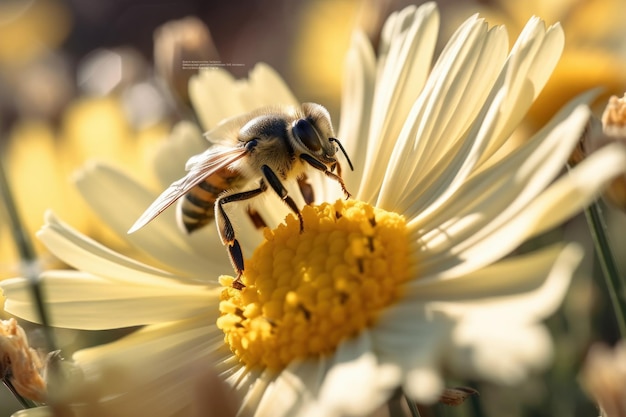 Una vibrante exhibición de la belleza de la naturaleza una abeja recogiendo néctar de una flor púrpura en un prado