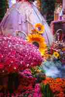 Foto vibrante exhibición floral con rosas rojas en el lugar de las vegas