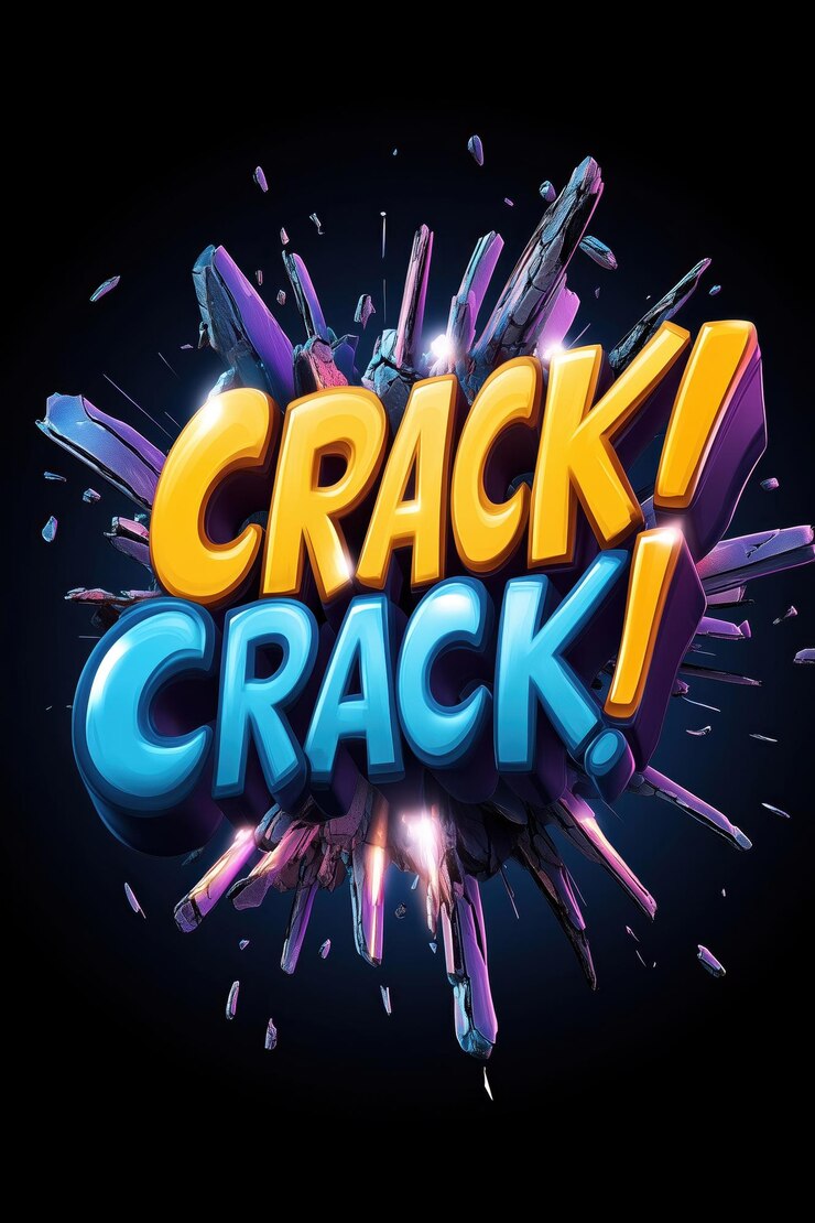 Foto una vibrante explosión de colores con el texto en negrita crack y crack en diseño dinámico