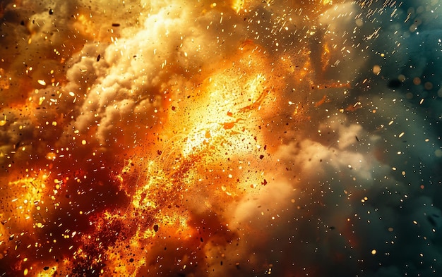 Una vibrante explosión de partículas naranjas y amarillas con un fondo oscuro