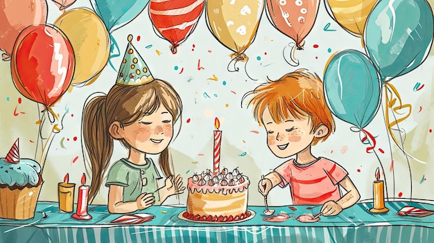 Vibrante felicidad de cumpleaños una caprichosa escena de acuarela con globos pastel y magia de la naturaleza