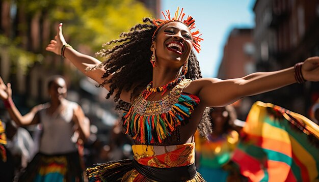 Foto un vibrante festival callejero afroamericano que celebra el mes de la historia negra capturando la energía