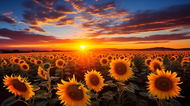 Vibrante flor de girasol en un idílico paisaje de pradera generado por IA