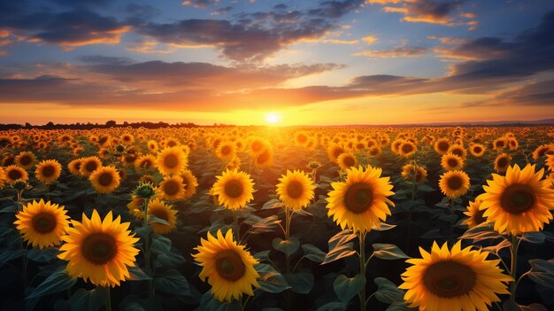 Vibrante flor de girasol en un idílico paisaje de pradera generado por IA