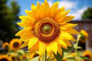 Foto la vibrante flor del girasol en el idílico paisaje del prado