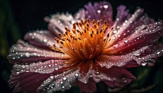 Vibrante flor de margarita de gerbera mojada con la belleza del rocío en la naturaleza generada por la inteligencia artificial