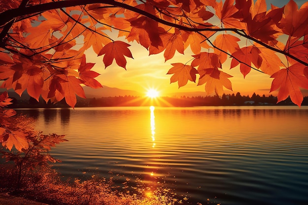 Vibrante follaje de otoño al amanecer