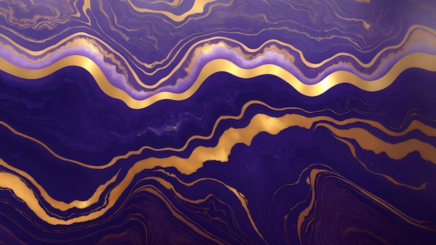 Un vibrante fondo abstracto morado y dorado con líneas onduladas fluidas