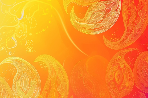 Vibrante fondo de gradiente naranja con intrincados patrones de paisley y detalles artísticos