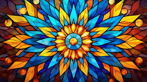 Foto vibrante fondo de mandala con efecto de vidriera en colores primarios para un toque artístico