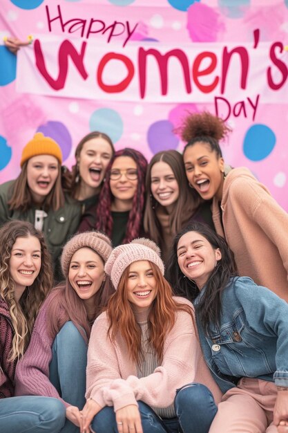 Foto una vibrante foto de grupo de mujeres diversas celebrando el día de la mujer