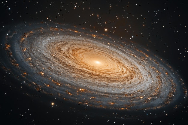 Una vibrante galaxia espiral con un núcleo brillante rodeada de innumerables estrellas contra un fondo oscuro