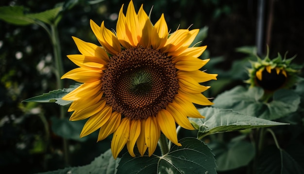 Vibrante girasol brilla en un campo de pradera generado por IA