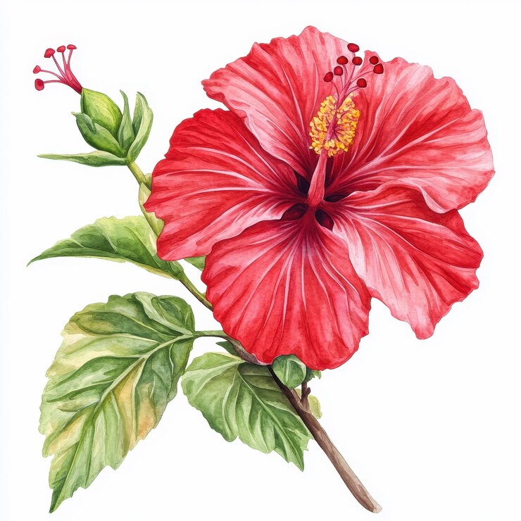 Vibrante Hibiscus Clipart Elemento de flor roja tropical en estilo acuarela aislado sobre un fondo blanco