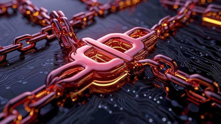 Foto una vibrante ilustración abstracta de cadenas digitales brillantes que unen diferentes figuras en una red social