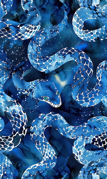 Una vibrante ilustración artística de serpientes azules entrelazadas